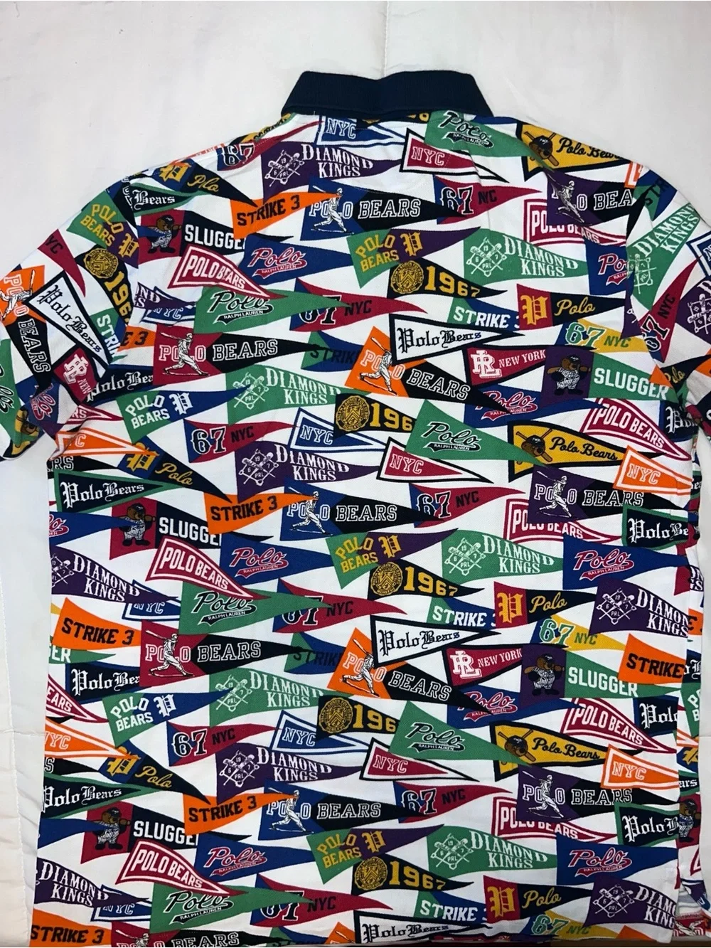 Men’s Ralph Lauren Navy Collar Multicolor Pennant-Print Polo